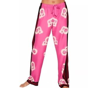 Victoria Secret Black Stripe/Pink Rose Design Pajamas - Large